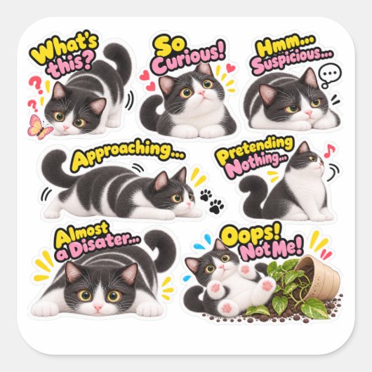 Grappige Tuxedo Kat Sticker Pack (Voorkant)