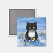Grappige Tuxedo Kat Winter Sneeuw Creationarts Magneet (Voorkant / Achterkant)