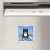 Grappige Tuxedo Kat Winter Sneeuw Creationarts Magneet (Insitu (Vaatwasser))