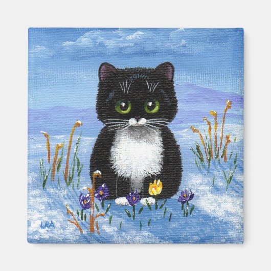 Grappige Tuxedo Kat Winter Sneeuw Creationarts Magneet (Voorkant)