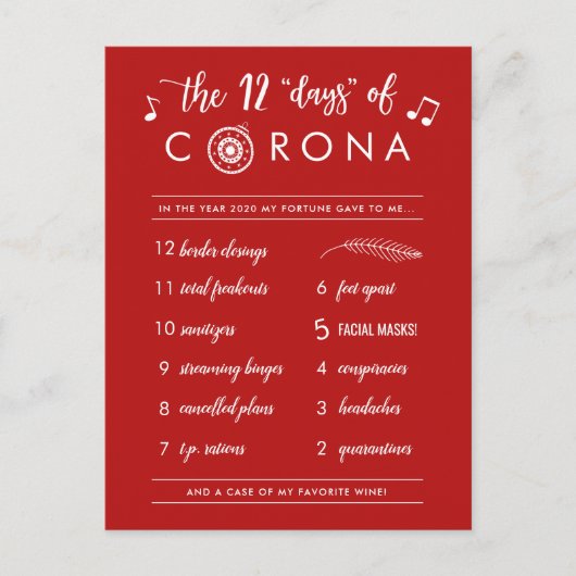 Grappige Twaalf Dagen van Corona | Modern Wit Roo Feestdagenkaart (Voorkant)