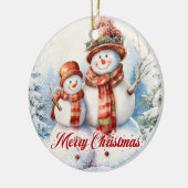 Grappige twee waterverf sneeuwman in de sneeuw keramisch ornament (Links)