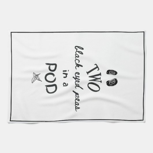 Grappige twee zwartogige erwten in een peul thee theedoek (Horizontaal)