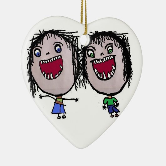 Grappige tweeling kerst keramisch ornament (Rechts)