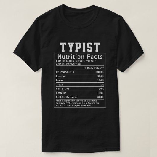Grappige typist voedingsfeiten kantoorwerker cadea t-shirt (Design voorkant)