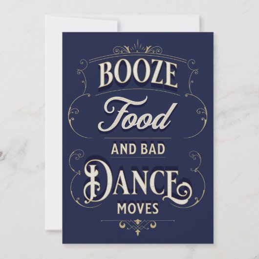 Grappige Typografie Booze Food Dance Moves Casual Kaart (Voorkant)