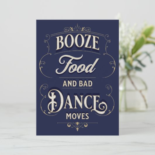 Grappige Typografie Booze Food Dance Moves Casual Kaart (Staand voorkant)