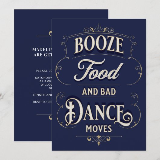 Grappige Typografie Booze Food Dance Moves Casual Kaart (Voorkant / Achterkant)