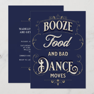Grappige Typografie Booze Food Dance Moves Casual Kaart