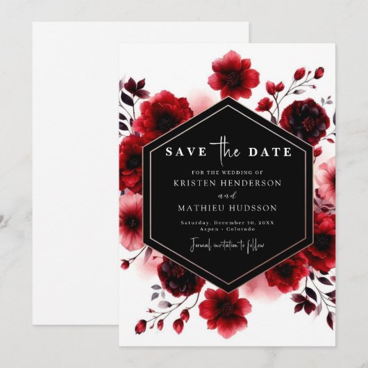 Grappige typografie Crimson Red Wedding Save The Date (Voorkant / Achterkant)