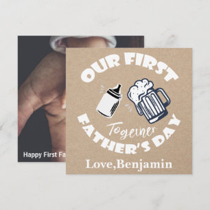 Grappige typografie Eerste Vaderdag fotokaart Notitiekaartje