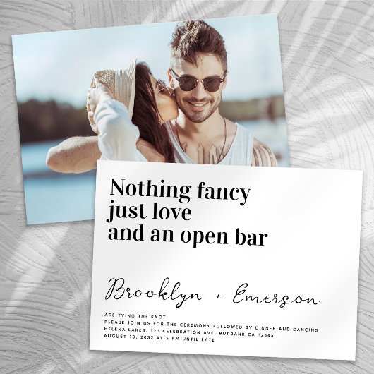 Grappige typografie Niets Fancy Foto Bruiloft Kaart