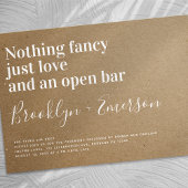 Grappige Typografie Open Bar Kraft Bruiloft Kaart