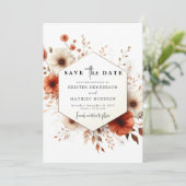 Grappige typografie Terracotta bruiloft Save The Date (Staand voorkant)