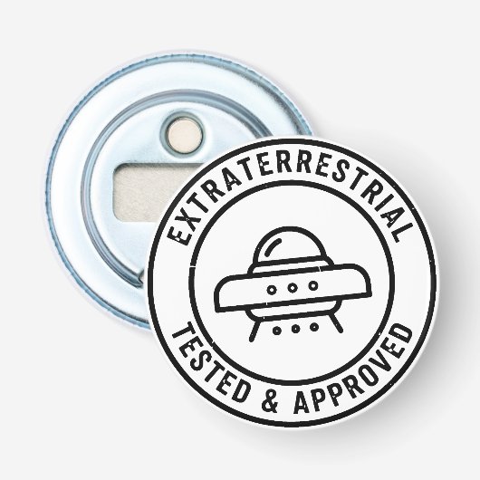 Grappige UFO Alien Buitenaards Wezen Getest & Goed Button Flesopener (Voorkant)