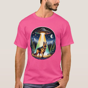 Grappige UFO Duitse Herder Alien Ontvoering Hond M T-shirt