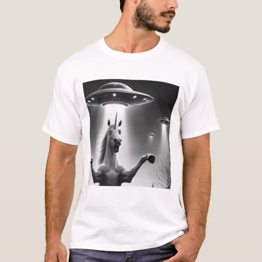Grappige UFO Eenhoorn Selfie met UFO's T-shirt (Voorkant)
