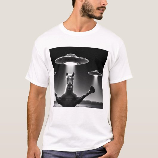Grappige UFO-paardenselfie met UFO's T-shirt (Voorkant)