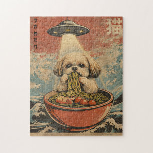 Grappige UFO Shih Tzu Ramen Vintage Japanse Puzzel