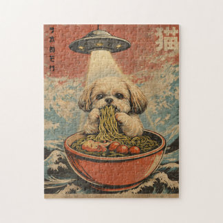 Grappige UFO Shih Tzu Ramen Vintage Japanse Puzzel