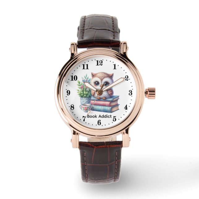 Grappige uil boek verslaafde aanpasbaar horloge (Voorkant)