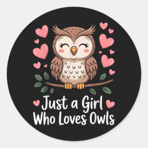 Grappige Uil Kunst voor Vrouwen Meisjes Kinderen V Ronde Sticker