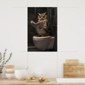 Grappige Uil Leest Krant op Toilet, Badkamer Poster (Keuken)
