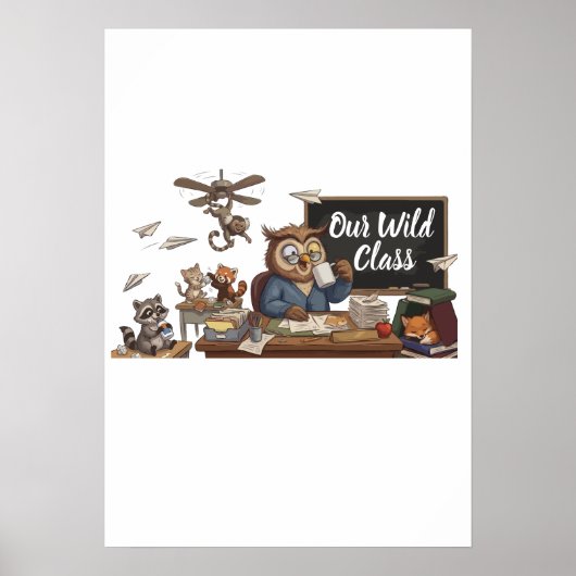 Grappige Uil Leraar Chaos - Whimsical Bosdieren Poster (Voorkant)