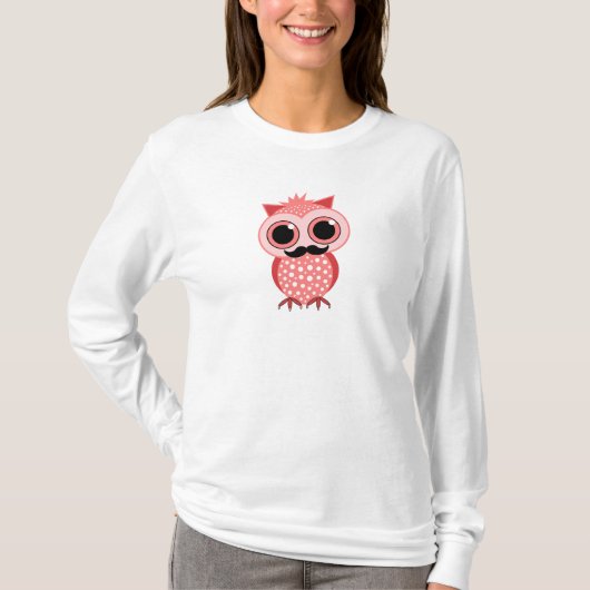 grappige uil met snor t-shirt (Voorkant)