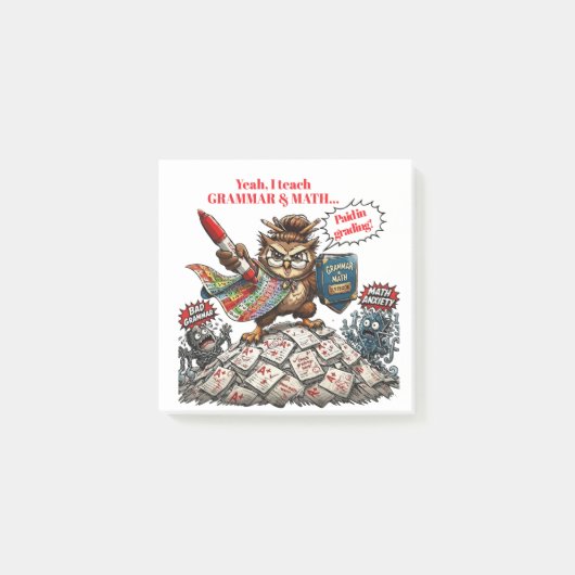 Grappige Uil Onderwijzer Mascotte - Grammatica & W Post-it® Notes (Voorkant)