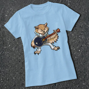 Grappige Uil Rock And Roll Zanger & Gitarist Carto T-shirt