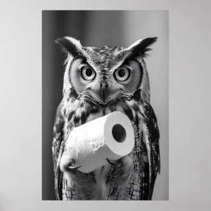 Grappige Uil Toiletpapier Badkamerprint, Whimsical Poster