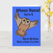 Grappige Uil verjaardagskaarten, kind met naam en  Kaart (Gele Bloem)