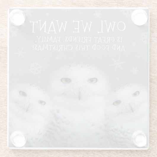 Grappige Uil We Willen Voor Kerstmis ... Sneeuwuil Glazen Onderzetter (Achterkant)