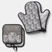 Grappige Uil We Willen Voor Kerstmis ... Sneeuwuil Ovenwant & Pannenlap Set (Voorkant / Achterkant)
