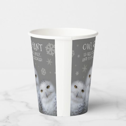 Grappige Uil We Willen Voor Kerstmis ... Sneeuwuil Papieren Bekers (Rechts)