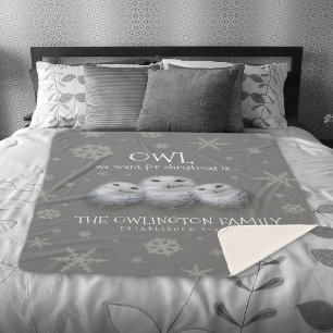 Grappige Uil We Willen Voor Kerstmis ... Sneeuwuil Sherpa Deken