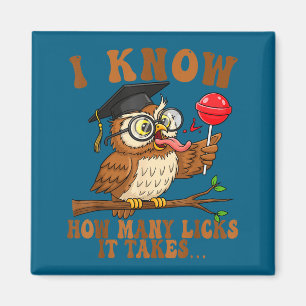 Grappige uil weet hoeveel likken het lolly grap ko magneet
