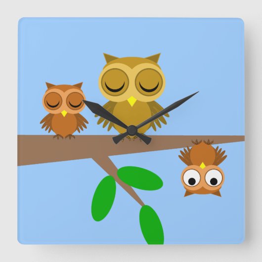 grappige uilen vierkante klok (Voorkant)