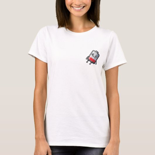 Grappige uitgeputte batterij cartoon t-shirt (Voorkant)