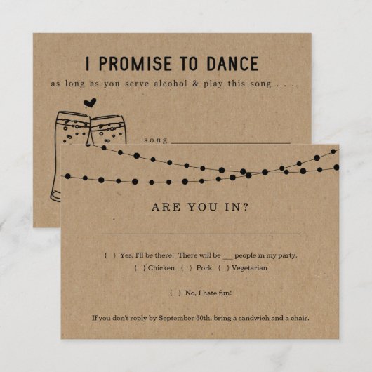 Grappige uitnodiging RSVP kaart inlay met song ver (Voorkant / Achterkant)