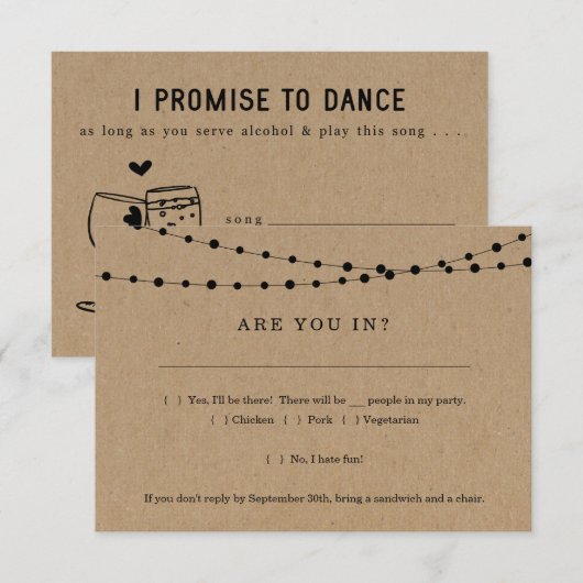 Grappige uitnodiging RSVP kaart inlay met song ver (Voorkant / Achterkant)