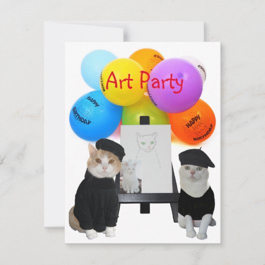  grappige uitnodiging van Cats Art Party (Voorkant)