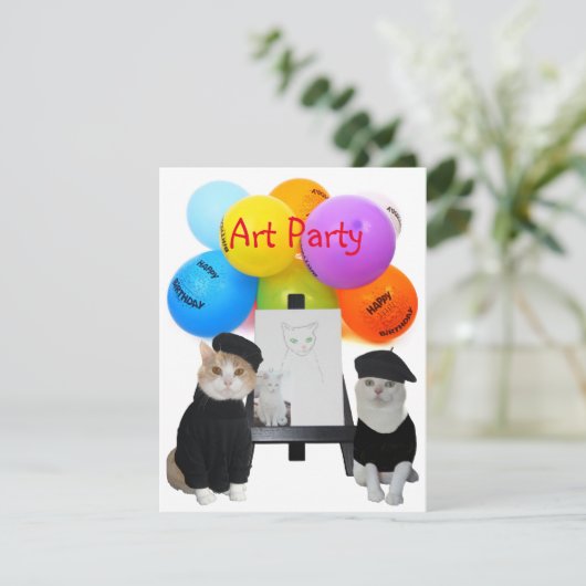 grappige uitnodiging van Cats Art Party (Staand voorkant)