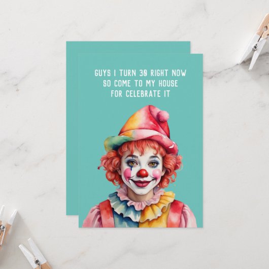 Grappige uitnodiging verjaardagsfeestje op 30th (Voorkant / Achterkant in situ)