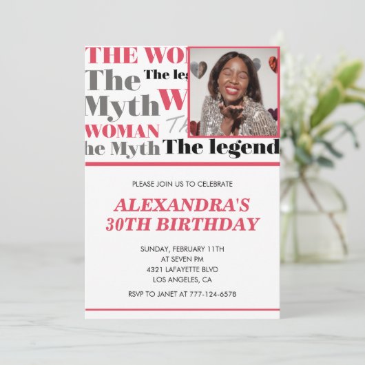 Grappige uitnodiging voor 30e verjaardag Foto Myth (Staand voorkant)