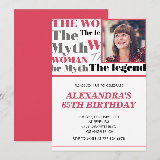 Grappige uitnodiging voor 65e verjaardag Foto Myth (Voorkant / Achterkant)