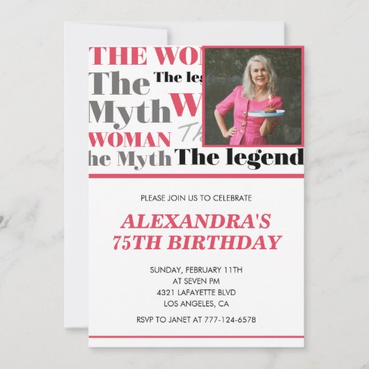 Grappige uitnodiging voor 75e verjaardag Foto Myth (Voorkant)