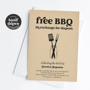 Grappige uitnodiging voor BBQ-luierfeest voor mann