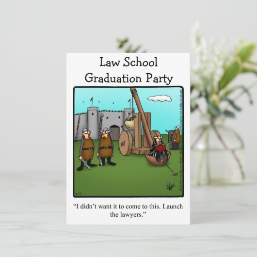 Grappige uitnodiging voor eindexamenfeest van rech (Staand voorkant)